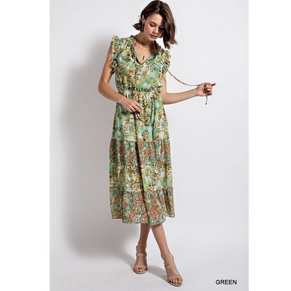 Floral Green Midi Dress